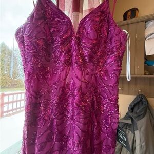 Lulu's Fuchsia Sequin Prom Dress